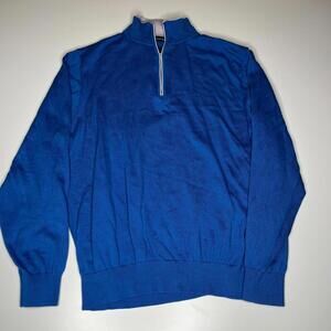 Paul Fredrick Supima Cotton Blue 1/4 Zip Pullover Sweater Men’s XL Lightweight